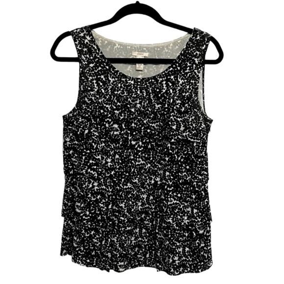 J. Crew Layered Printed Floral Silk Black and White Top Size 4 - Picture 1 of 6